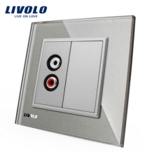 Free shipping Livolo EU Grey Crystal Glass Panel One Microphone and One Video Plug Socket